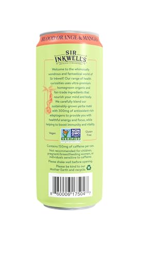 Sir Inkwell's Adaptogen Yerba Mate | Healthful Energy + Productivity 150mg Organic Caffeine | Immunity Stress Support S