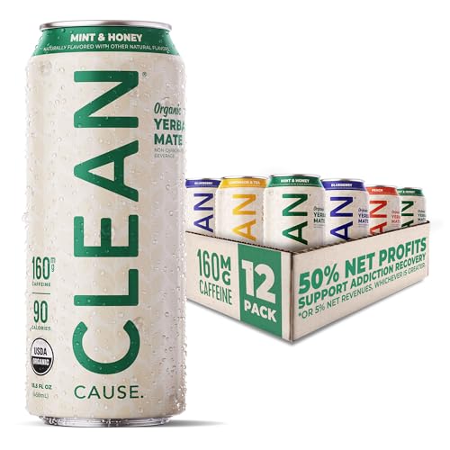 NEW! CLEAN Cause Organic Yerba Mate Tea Variety Pack (15.5oz cans, 12-Pack Case) Non-Carbonated, 160mg Caffeine USDA Org