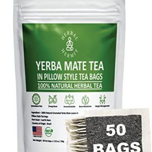 Herbal Hermit Yerba Mate Herbal Teas - Natural Chlorophyll Rich, Made in USA - 50 Tea Bags - Perfect for Health-Consciou