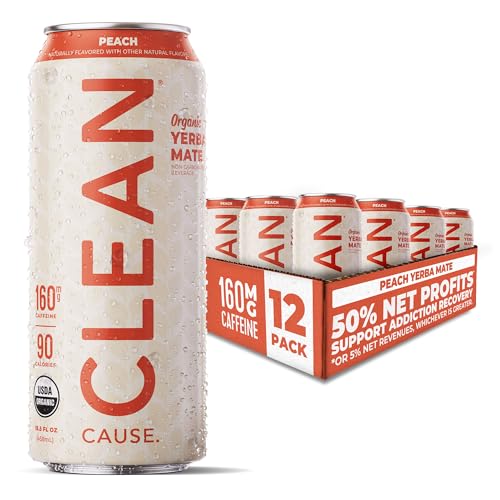 NEW! CLEAN Cause Peach USDA Organic Yerba Mate Tea (15.5oz Cans, 12-Pack Case) for Health-Conscious Consumers on-the-Go