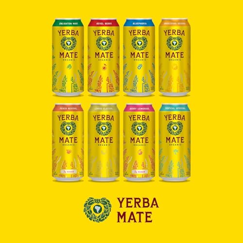 Yerba Madre Organic Peach Revitalizing Energy Drink, Low Sugar, Natural Caffeine, Smooth Energy, 15.5 Oz (Pack of 12)