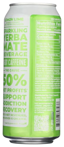Clean Cause Yerba Mate Energy Drink for Active Adults in Lemon Lime Flavor, 16 oz, Organic | Clean Cause Yerba Mate Ene