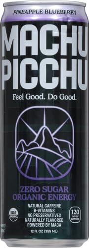 Machu Picchu Zero Sugar Energy Drink, Organic Pineapple Blueberry, 12 fl oz - USDA Organic for Health-Conscious Athlete