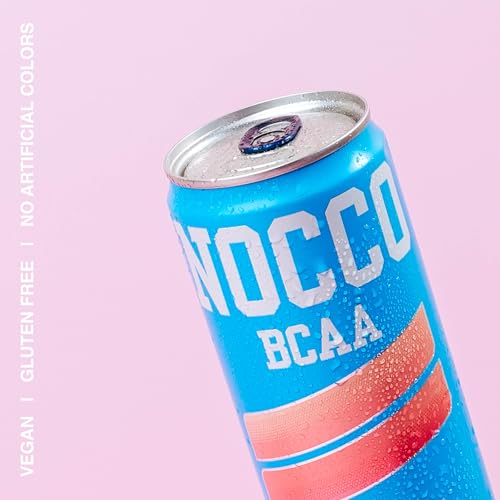 NOCCO BCAA Energy Drink Tropical Flavor - Sugar Free, 12 Fl Oz (Pack of 12) - 180mg Caffeine, Low Calorie, BCAAs & Vitam