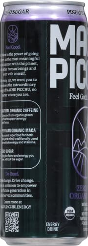 Machu Picchu Zero Sugar Energy Drink, Organic Pineapple Blueberry, 12 fl oz - USDA Organic for Health-Conscious Athlete