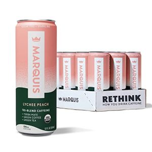Marquis Natural Energy Drink Lychee Peach Sugar Free 0 Calories Vegan 12oz Cans 12 Pack USDA Organic Marquis Natural E