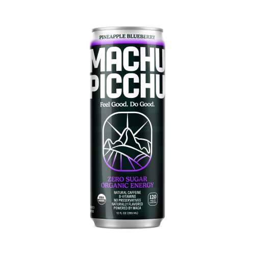 Machu Picchu Zero Sugar Energy Drink, Organic Pineapple Blueberry, 12 fl oz - USDA Organic for Health-Conscious Athlete