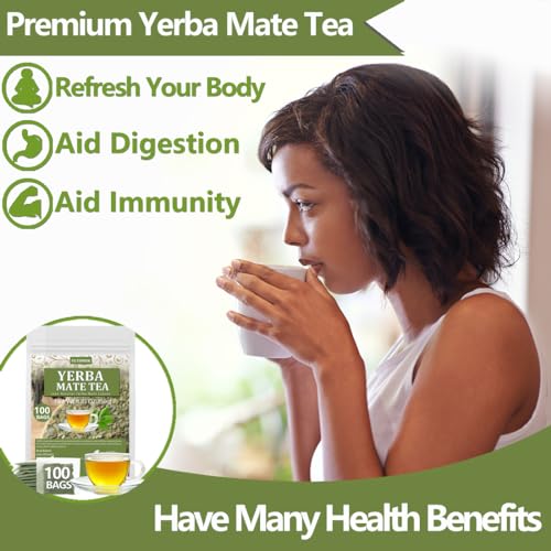 Premium 100 Unsmoked Yerba Mate Tea Bags for Adults, Perfect for Relaxation at Home or Work, Caffeine Free & No Additive