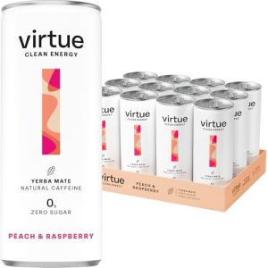 Virtue Yerba Mate Peach & Raspberry - Natural Energy Drink - Sugar Free, Clean Energy, 8.4 oz (Pack of 12)ClimatePartner