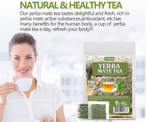 Premium 100 Unsmoked Yerba Mate Tea Bags for Adults, Perfect for Relaxation at Home or Work, Caffeine Free & No Additive