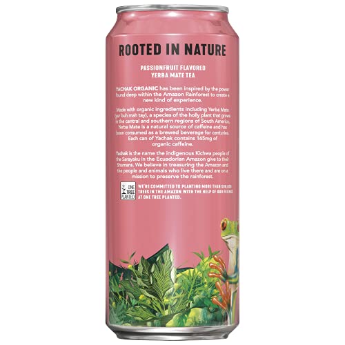 Yachak Passionfruit Yerba Mate Drink, 16 Fl Oz (Pack of 12) - USDA Organic for Health-Conscious Consumers