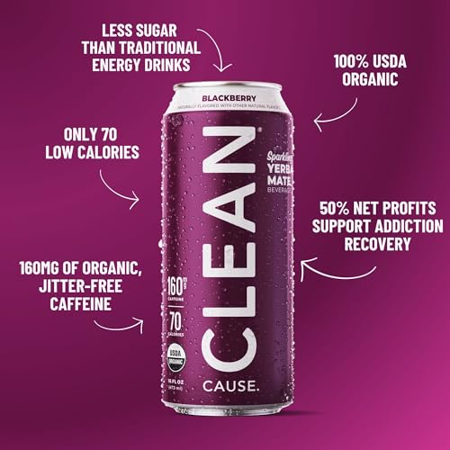 CLEAN Cause Low Calorie Variety Pack Sparkling Yerba Mate Tea, 160mg Caffeine, Organic, Low Sugar, Healthy Alternative