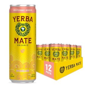 Yerba Madre Organic Sparkling Yerba Mate Grapefruit Ginger 80mg Caffeine Smooth Energy & Focus 12 Oz (Pack of 12) USDA O