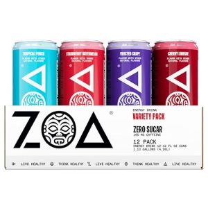 ZOA Zero Sugar Energy Drinks Variety Pack - Sugar Free with Electrolytes and Healthy Vitamins - 12 Fl Oz (12-Pack)