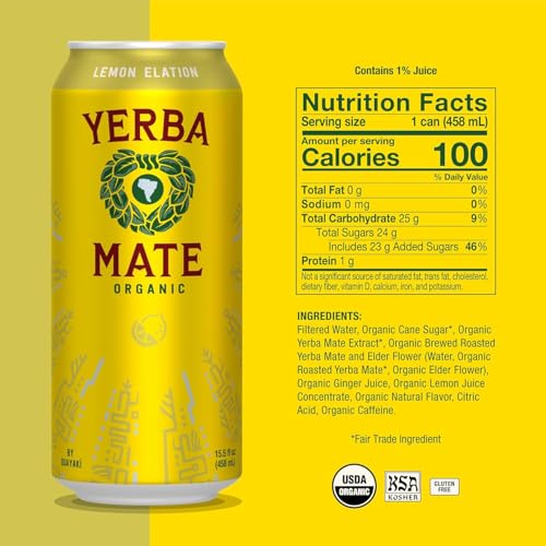 Guayakí Yerba Mate Organic Lemon Elation Flavor Energy Drink Alternative 15.5 Oz USDA Organic | Guayakí Yerba Mate Orga