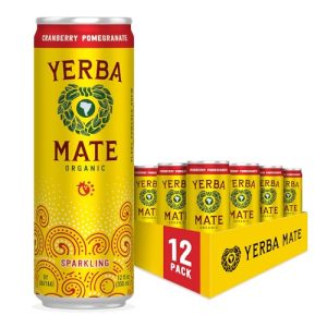 USDA Organic Yerba Madre Organic Sparkling Yerba Mate, Cranberry Pomegranate, Smooth Energy & Focus, 12 Oz (Pack of 12)
