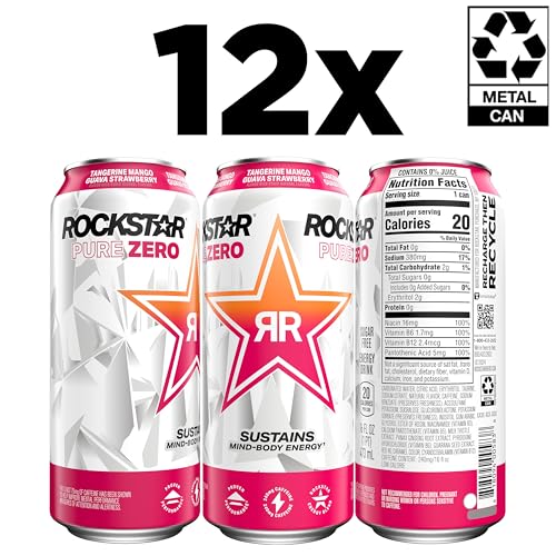 Rockstar Pure Zero Energy Drink Tangerine Mango Guava Strawberry 0 Sugar Caffeine Taurine | Rockstar Pure Zero Energy D