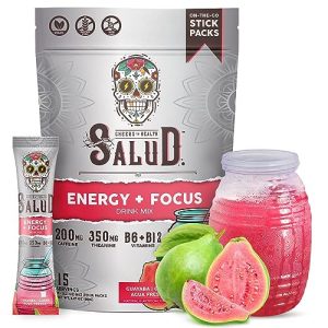Salud 2-in-1 Energy Drink Powder for Focus and Energy + Guava, Organic Caffeine, B6 + B12, Theanine + Clean Non-GMO Glut