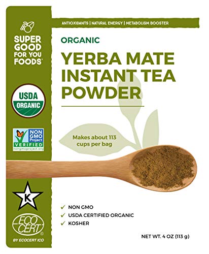 USDA Organic Yerba Mate Instant Tea Powder - Gluten-Free, Non-GMO, Vegan, No Sugar Added, Kosher, 16oz - Super Good For