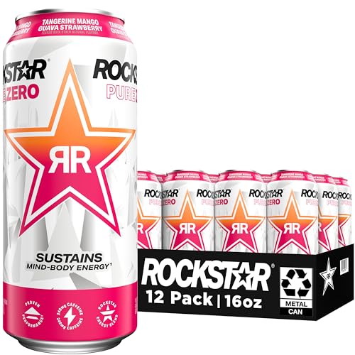 Rockstar Pure Zero Energy Drink Tangerine Mango Guava Strawberry 0 Sugar Caffeine Taurine | Rockstar Pure Zero Energy D