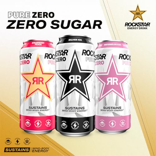 Rockstar Pure Zero Energy Drink Tangerine Mango Guava Strawberry 0 Sugar Caffeine Taurine | Rockstar Pure Zero Energy D