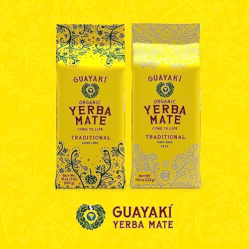 Guayakí Organic Yerba Mate Tea Bags, Traditional Unsweetened Single Serve, 40mg Natural Caffeine, Smooth Energy & Focus,