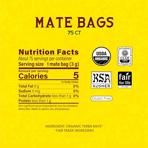 Guayakí Organic Yerba Mate Tea Bags, Traditional Unsweetened Single Serve, 40mg Natural Caffeine, Smooth Energy & Focus,