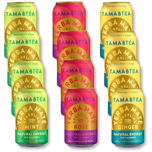 Tama Tea Sparkling Yerba Mate - Natural Energy Drink with Real Fruit & Herbs - Healthy Caffeine Alternative - 120mg Caff