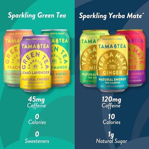 Tama Tea Sparkling Yerba Mate - Natural Energy Drink with Real Fruit & Herbs - Healthy Caffeine Alternative - 120mg Caff