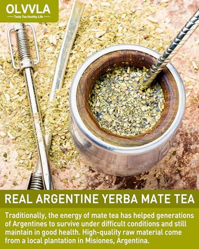 Olvvla Premium Yerba Mate Tea for Natural Energy Boost - 60 Count - 100% Authentic Argentine Yerba Mate Tea Bags | Olvv