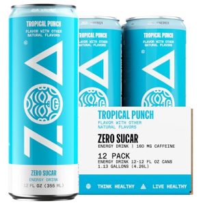 ZOA Zero Sugar Energy Drinks, Tropical Punch - Sugar Free with Electrolytes and Caffeine - Healthy for Fitness Enthusias