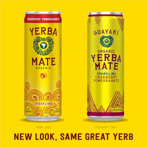 USDA Organic Yerba Madre Organic Sparkling Yerba Mate, Cranberry Pomegranate, Smooth Energy & Focus, 12 Oz (Pack of 12)
