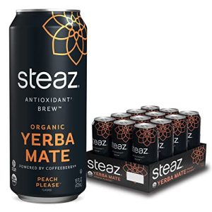 Steaz Antioxidant Brew Organic Yerba Mate Tea Peach Please 16 oz Pack of 12 USDA Organic for Stress Relief and Immunity
