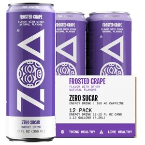 ZOA Zero Sugar Energy Drinks, Frosted Grape - Sugar Free, Electrolytes, and Caffeine from Green Tea | ZOA Frosted Grape