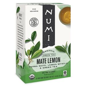 USDA Organic Fair Trade Certified Numi Organic Maté Lemon Tea, 18 Tea Bags, Yerba Mate With Green Tea & Lemon Myrtle, C