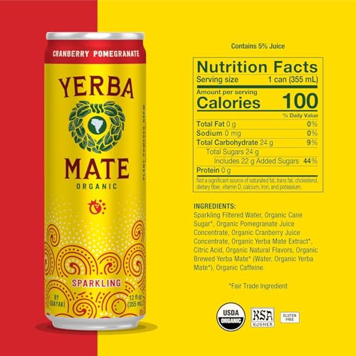Guayakí Yerba Mate Organic Cranberry Pomegranate Sparkling Energy Drink, 12 Oz, 80mg Natural Caffeine for Smooth Energy