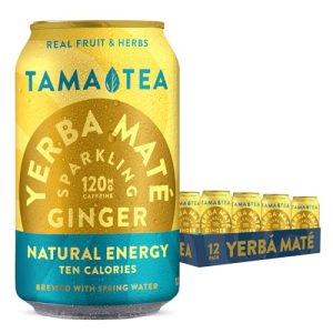 Tama Tea Sparkling Ginger Yerba Mate - Unsweetened Natural Energy Drink with Real Fruit & Herbs - Healthy Caffeine Drink