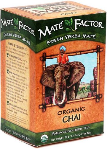 The Mate Factor Chai Yerba Mate Energizing Herb Tea, USDA Organic, 20 Tea Bags (Pack of 3) for Stress Relief and Better