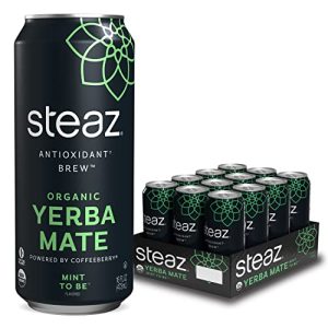 Organic Yerba Mate Tea Pack of 12 Antioxidant Brew Mint to Be 16 oz USDA Organic | Steaz Mint to Be Antioxidant Brew Or