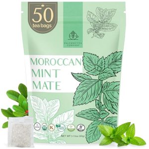 Palermo Organic Moroccan Mint Yerba Mate Tea Bags - 50 Count, Refreshing Cool Mint Aroma, Antioxidant-Rich, Vegan, Glute