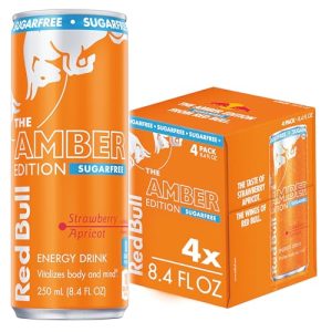 Red Bull Amber Edition Sugar Free Energy Drink Strawberry Apricot 80mg Caffeine 8.4 Fl Oz Pack of 4 Cans