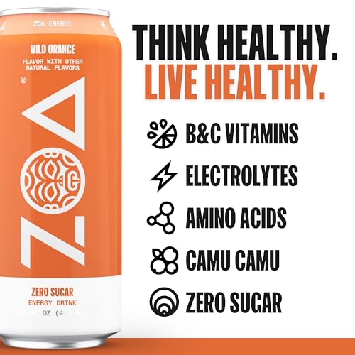 ZOA Zero Sugar Energy Drinks Wild Orange - Sugar Free Electrolytes Healthy 16 Fl Oz (12-Pack) ZOA Zero Sugar Energy Dr