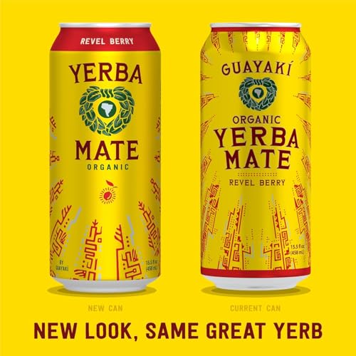 Guayakí Yerba Mate Organic Revel Berry Flavored Energy Drink, 15.5 Oz, 150mg Natural Caffeine, Smooth Energy & Focus