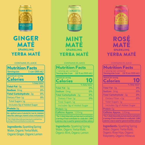 Tama Tea Sparkling Yerba Mate - Natural Energy Drink with Real Fruit & Herbs - Healthy Caffeine Alternative - 120mg Caff