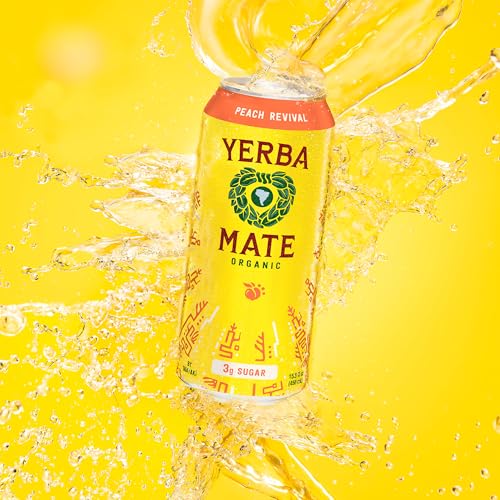 Yerba Madre Organic Peach Revitalizing Energy Drink, Low Sugar, Natural Caffeine, Smooth Energy, 15.5 Oz (Pack of 12)