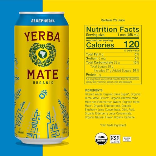 Bluephoria Yerba Madre Organic Yerba Mate, Energy Drink Alternative, No Jitters or Crash, Better for You Energy & Focus,