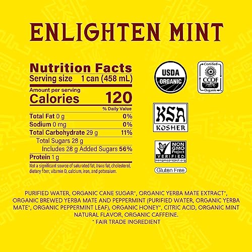 Guayaki Yerba Mate Enlighten Mint + Herbal Tea + Adults + Daily Drink + Refreshing Flavor + 16 oz + Organic Herbal Tea