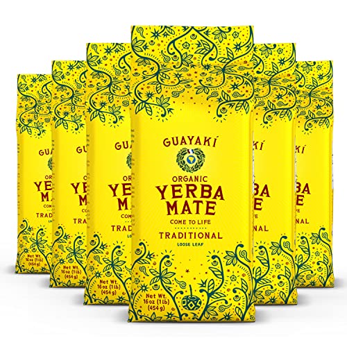 Guayakí Yerba Mate Organic Traditional Loose Leaf Perfect Hot Drink for Cold Weather Pack of 6 16 Oz 40mg Natural Caffei