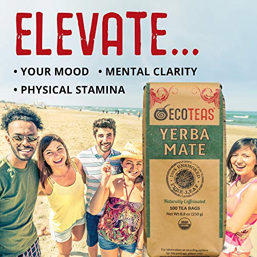 ECOTEAS Organic Yerba Mate Tea Bags - Natural Energy Boost & Detox - Coffee Alternative - Kosher, Non-GMO, Gluten-Free -