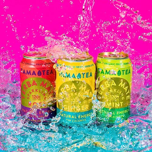 Tama Tea Sparkling Ginger Yerba Mate - Unsweetened Natural Energy Drink with Real Fruit & Herbs - Healthy Caffeine Drink